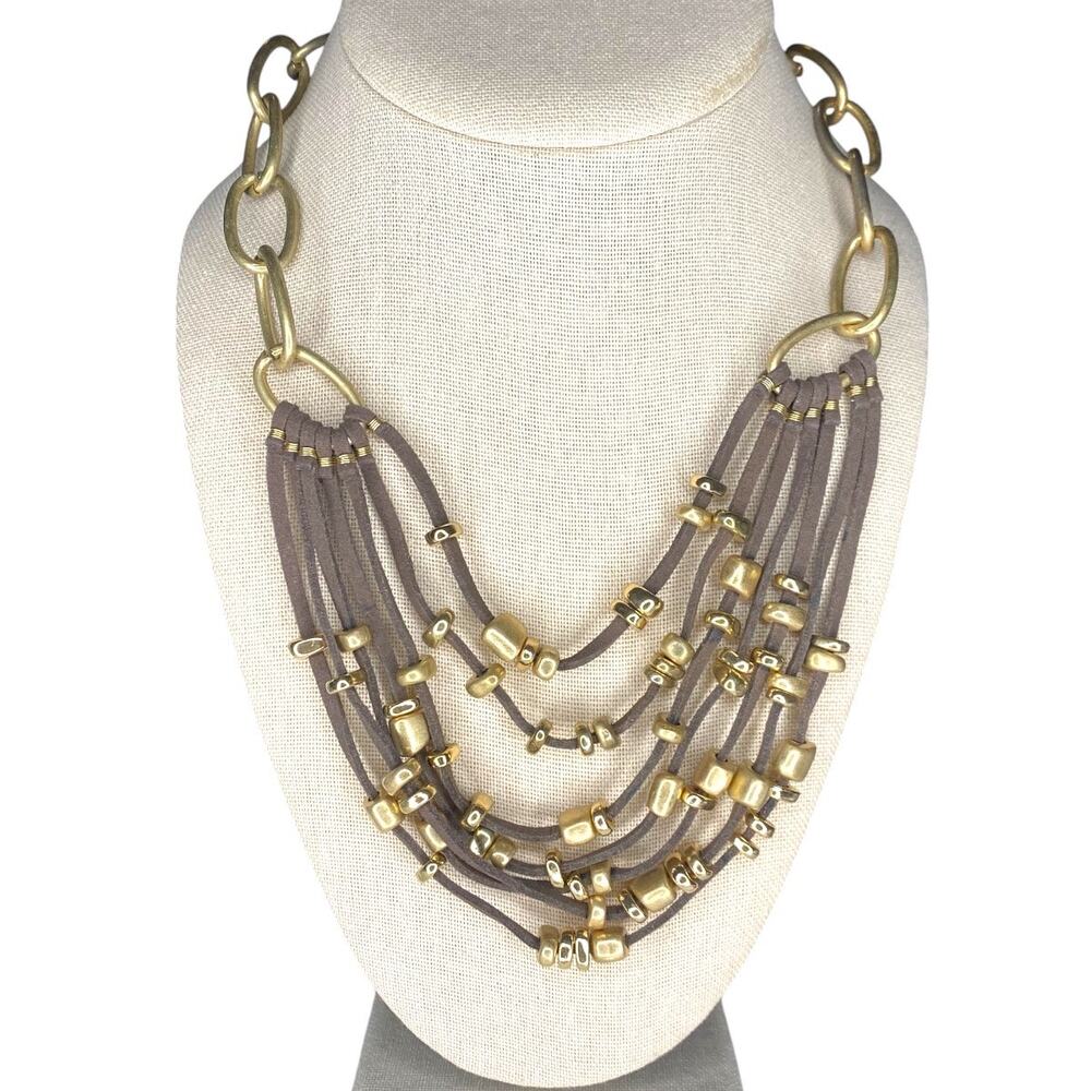 Robert Lee Morris Soho Gold Plated Beaded Suede Multi Row Adjustable Necklace